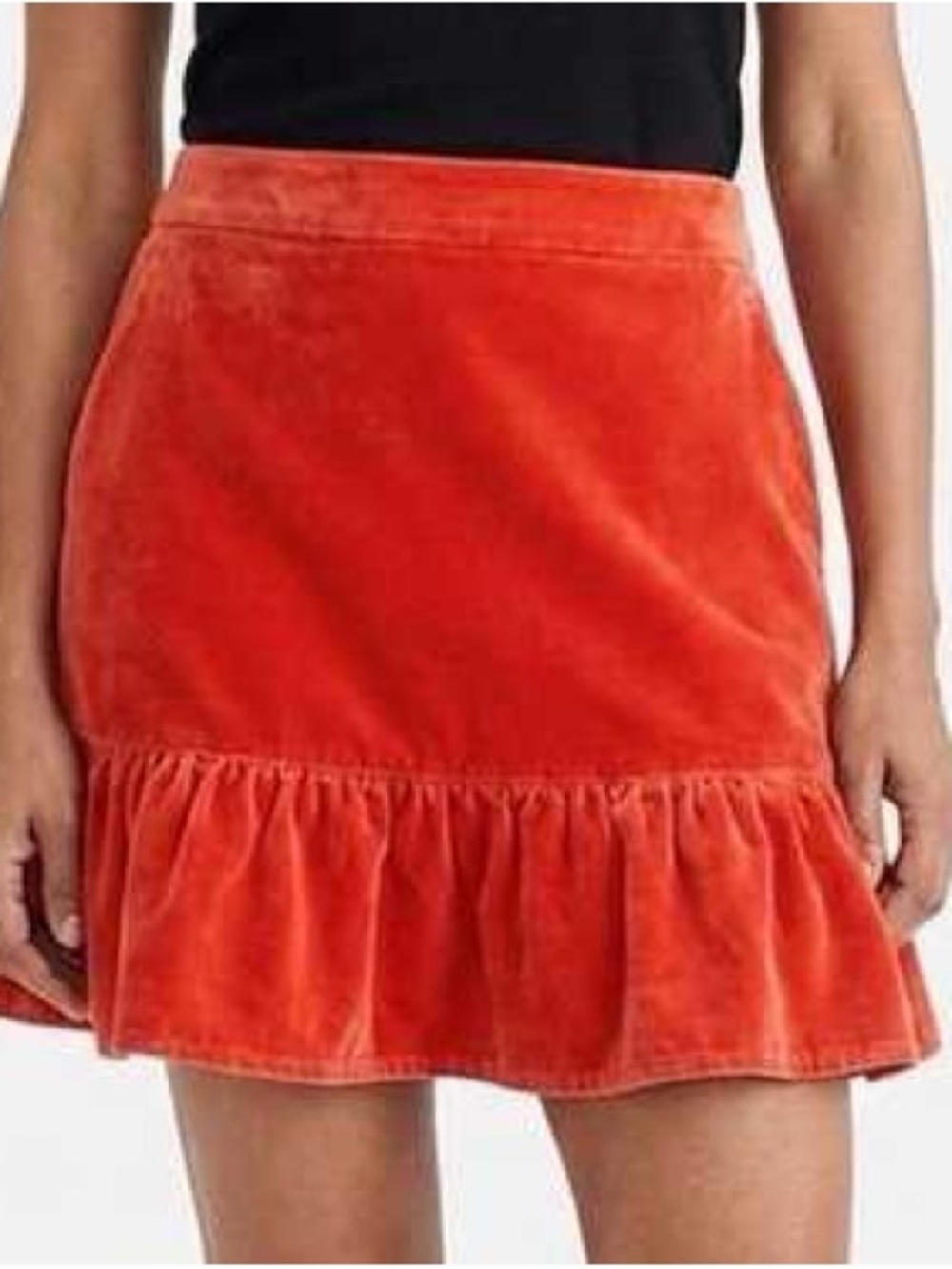 NEW J.CREW Orange/Red Velvet Tiered Ruffle Pull On Mini Skirt Solid Size L